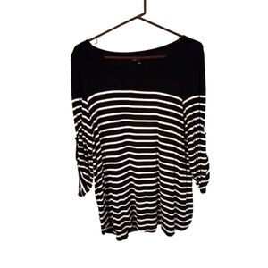 Classic Black & White Striped Top Cable & Gauge 3/4 Tie Up Slve Nautical Lux XL